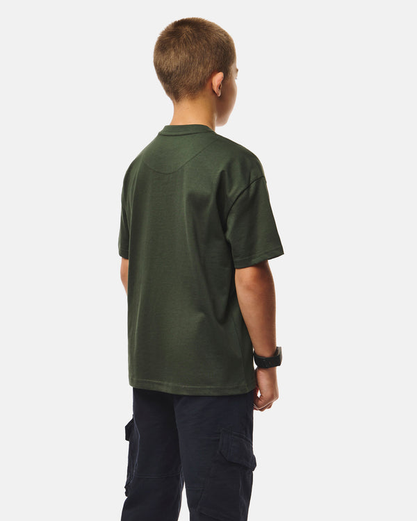 Kinder Pater Grafik T-Shirt Schwarz Waldgrün