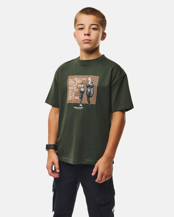 Kinder Pater Grafik T-Shirt Schwarz Waldgrün