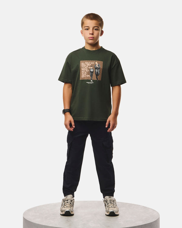Kinder Pater Grafik T-Shirt Schwarz Waldgrün